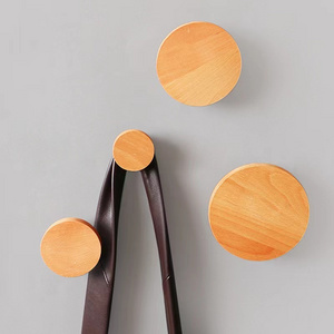 Modern Circle Round Adhesive Kids Perforated Wall Shelf Mounted Hat And Towel Hanger Mail 4 Double Key Holder Wooden Wall Hook