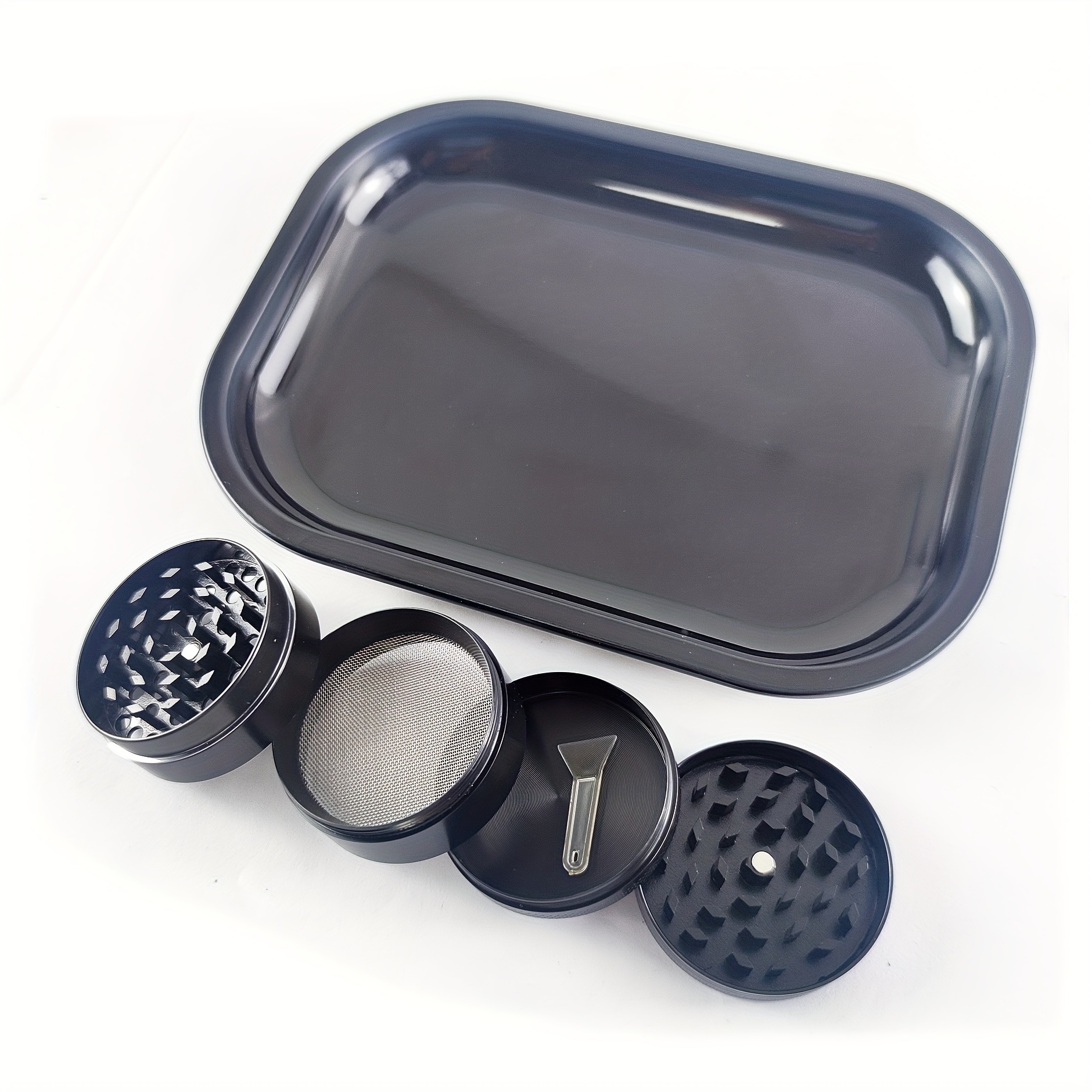 custom rolling tray and grinder set black red blue portable metal herb grinder and tray set kit