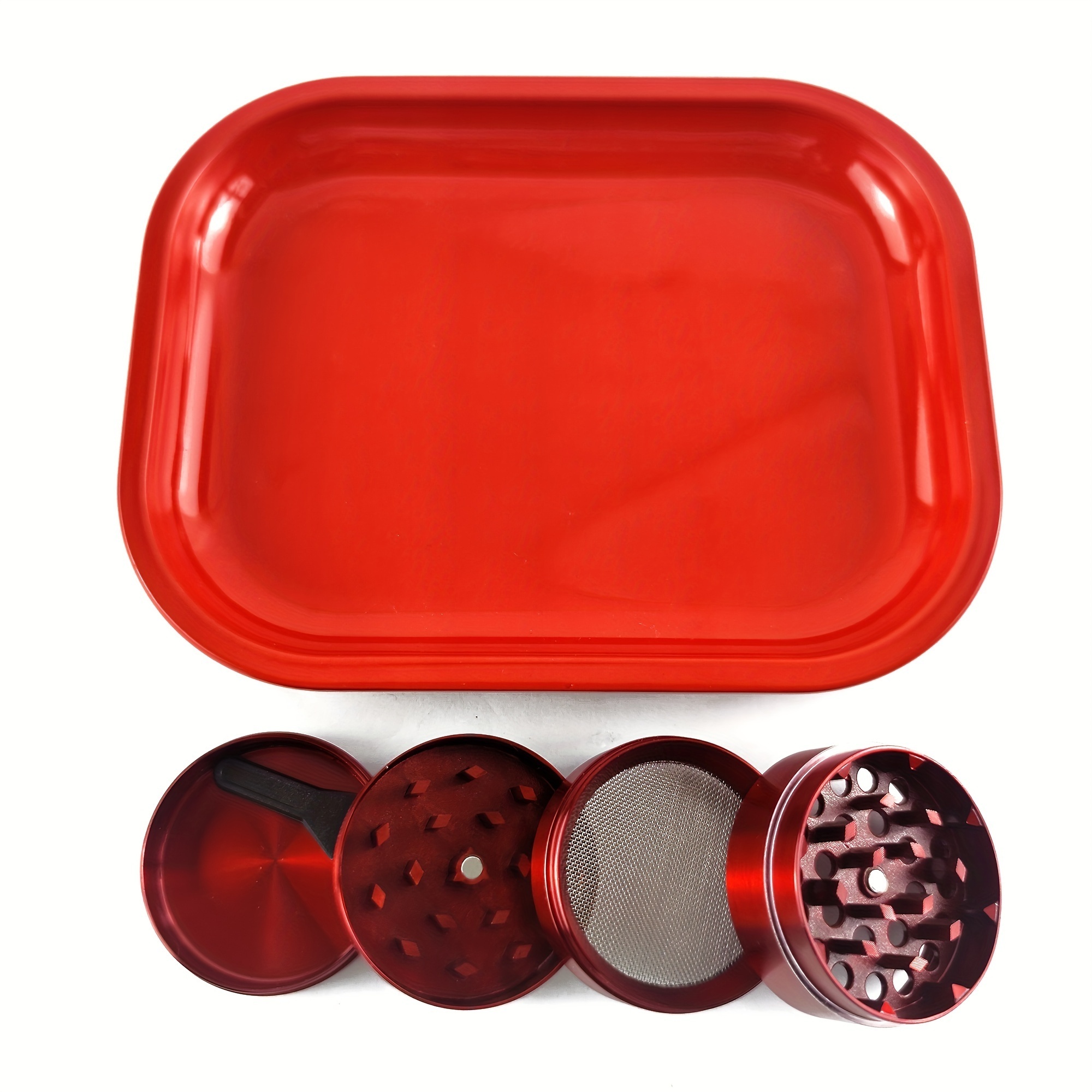 custom rolling tray and grinder set black red blue portable metal herb grinder and tray set kit