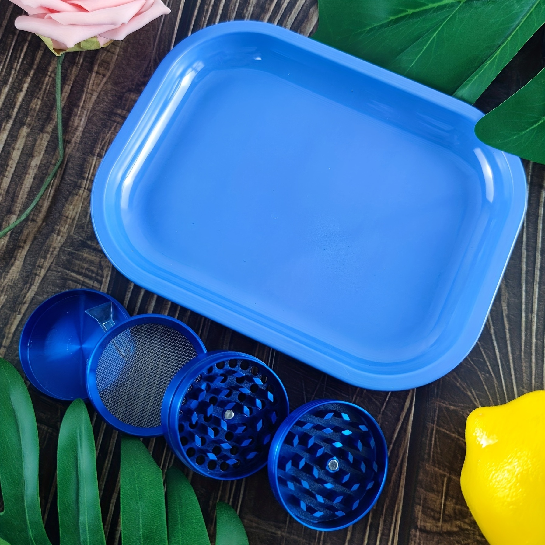 custom rolling tray and grinder set black red blue portable metal herb grinder and tray set kit