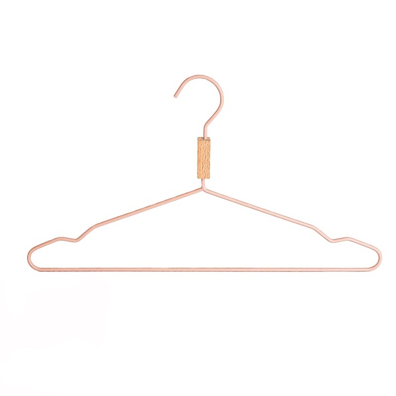 Wholesale PVC Coated Metal Wire Hanger Non slip Metal Clothes Hanger With Wood Bar