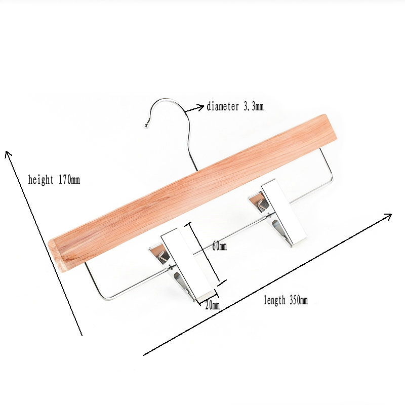 Custom Classic Style Cedar Wooden Pants Skirt Hangers With Adjustable Clips