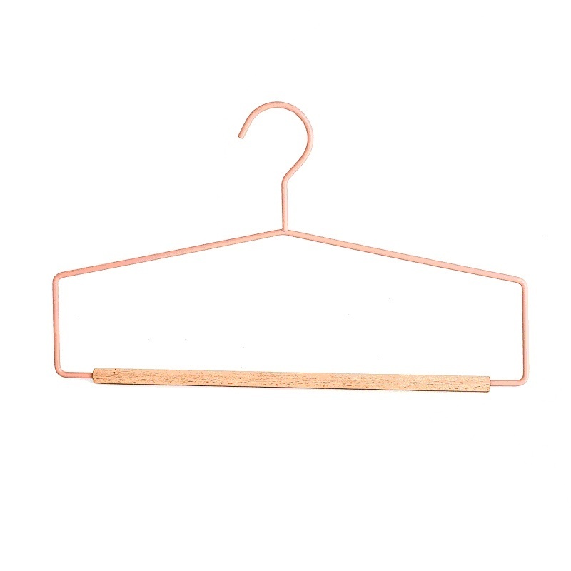 Wholesale PVC Coated Metal Wire Hanger Non slip Metal Clothes Hanger With Wood Bar