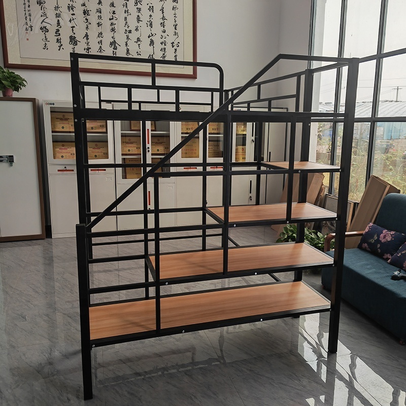 ZHONGYI Apartment Loft Bed Storage Queen Size Loft Bed with Stairs Australia Black Bedroom Furniture Steel Loftbed