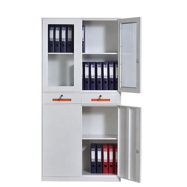 Glass Door Steel Office Furniture Cheap 2 Drawer-type Steel Filing Glass Cabinet