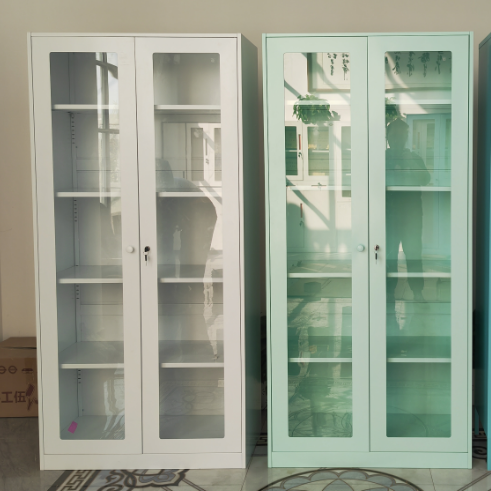 Customized Metal Storage Glass Cabinet Knock Down Glass Storage Steel Filing Cabinet