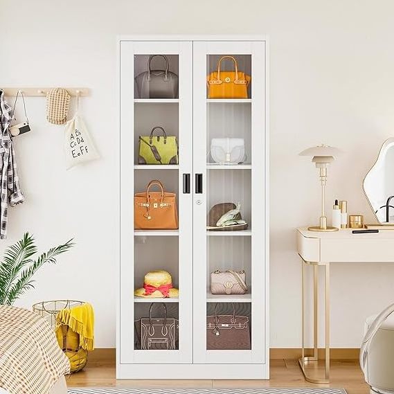 Customized Metal Storage Glass Cabinet Knock Down Glass Storage Steel Filing Cabinet