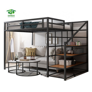 ZHONGYI Apartment Loft Bed Storage Queen Size Loft Bed with Stairs Australia Black Bedroom Furniture Steel Loftbed