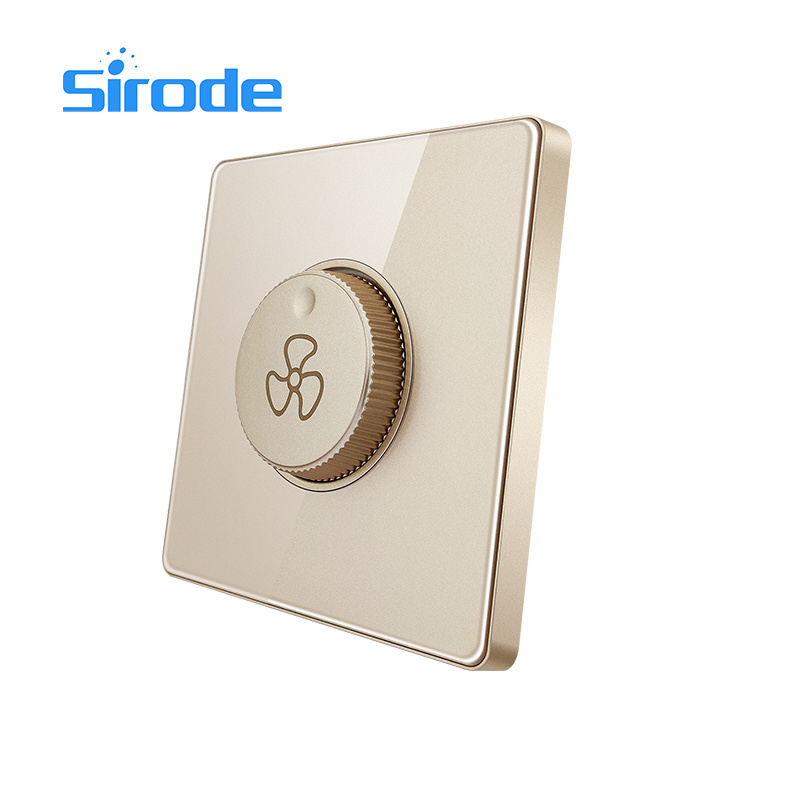 Sirode T1 Series British Standard Modern Grey Color Luxury Acrylic Glass Plate Fan Speed Dimmer Electrica Wall Switches For Home