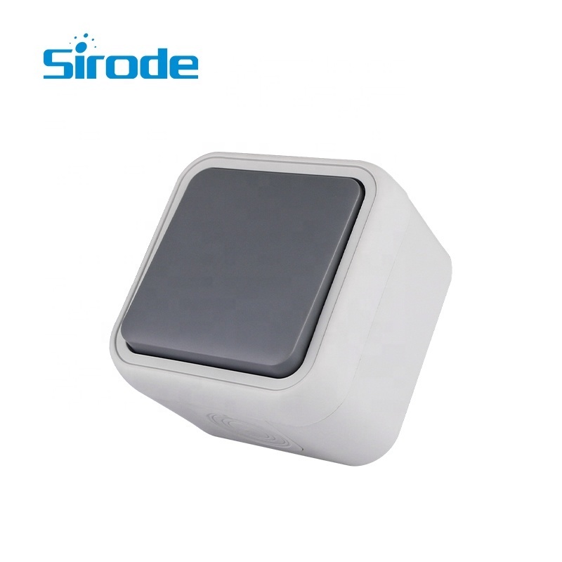 Sirode 8008 Series EU Standard Modern Outdoor Surface Push Grey Color Rolling Shutter Electric Wall Light Switch IP55