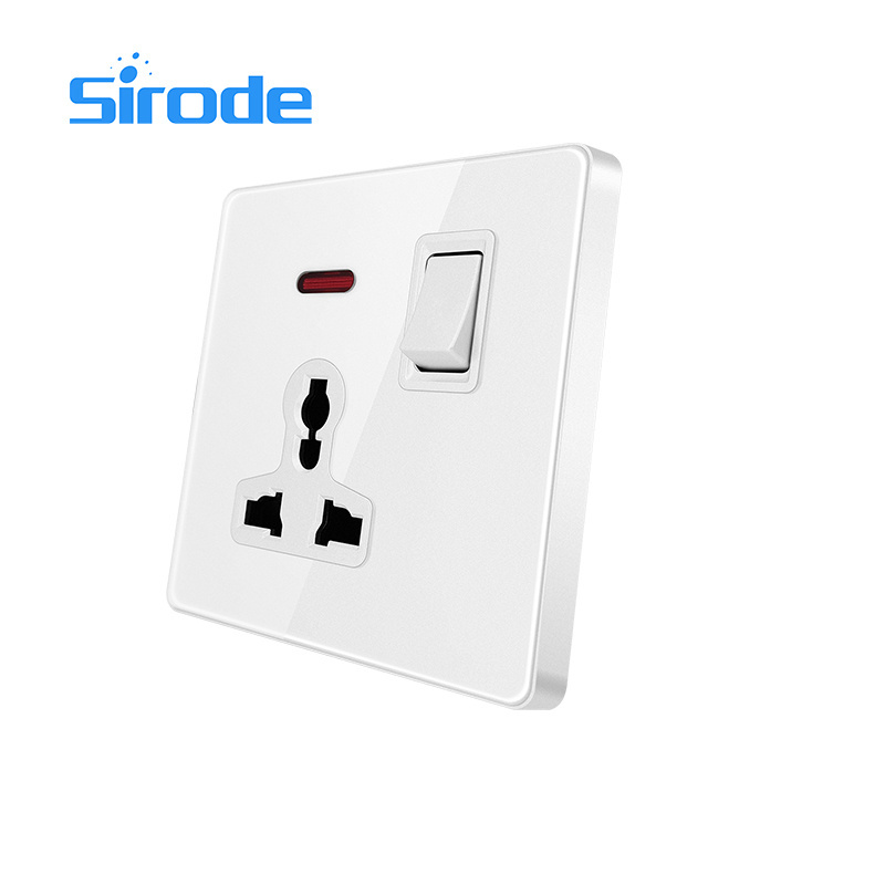 Sirode T1 Series British Standard Modern Luxury Grey Color Acrylic Glass Plate 13A Multifunction Wall Switches And Sockets For H