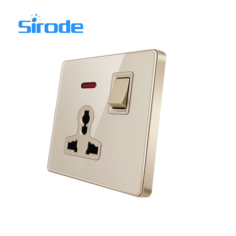 Sirode T1 Series British Standard Modern Luxury Grey Color Acrylic Glass Plate 13A Multifunction Wall Switches And Sockets For H