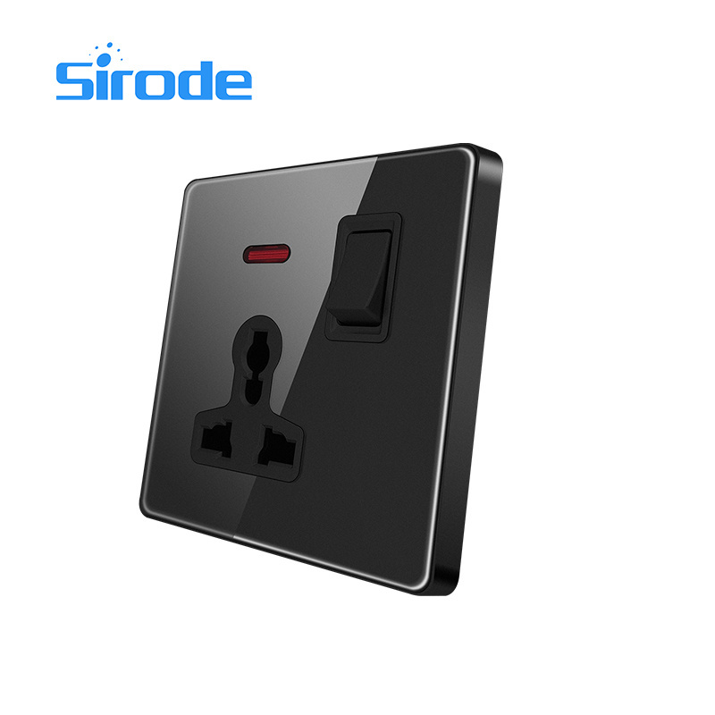 Sirode T1 Series British Standard Modern Luxury Grey Color Acrylic Glass Plate 13A Multifunction Wall Switches And Sockets For H