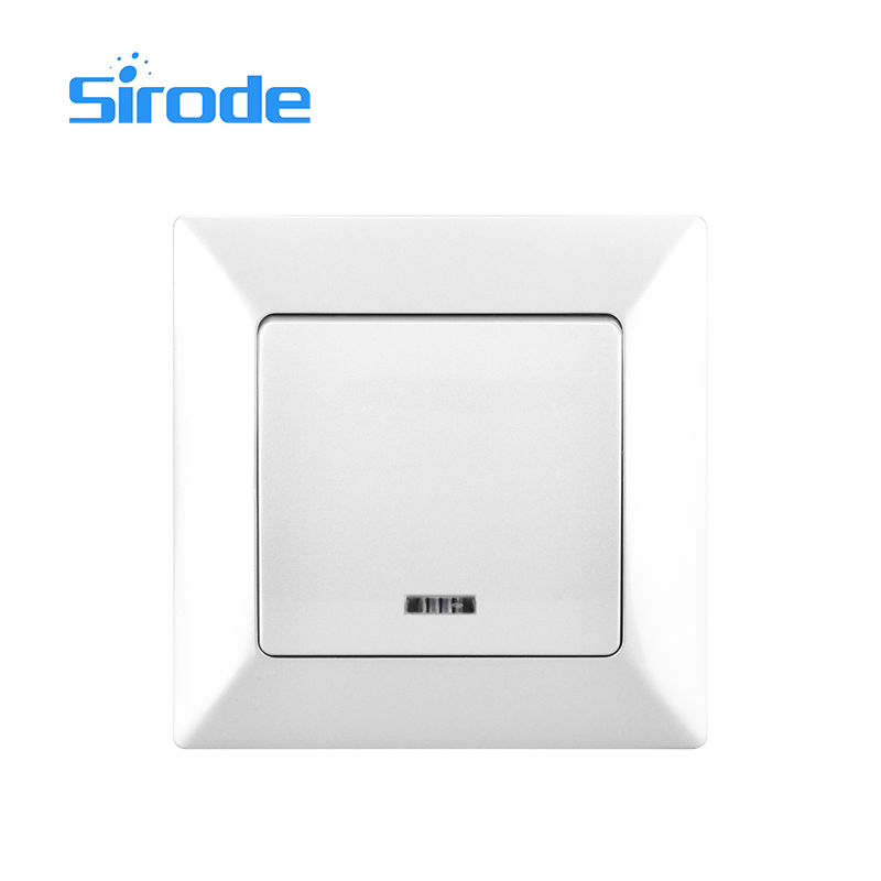 Sirode 9212 Series European Standard Modern White Color 1 Gang 2 Way Electrical Wall Light Switch With Neon