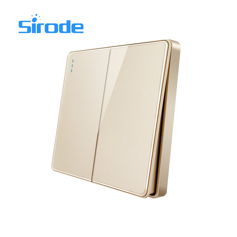 Sirode T1 Series British Standard Modern Grey Color Luxury Acrylic Panel 2 Gang 1 Way Electrical Wall Light Switches For Home