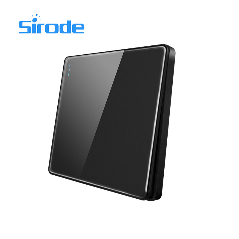 Sirode T1 Series British Standard Modern Grey Acrylic Glass Plate Switch 1 Gang 1 Way Electrical Wall Switch And Socket For Home