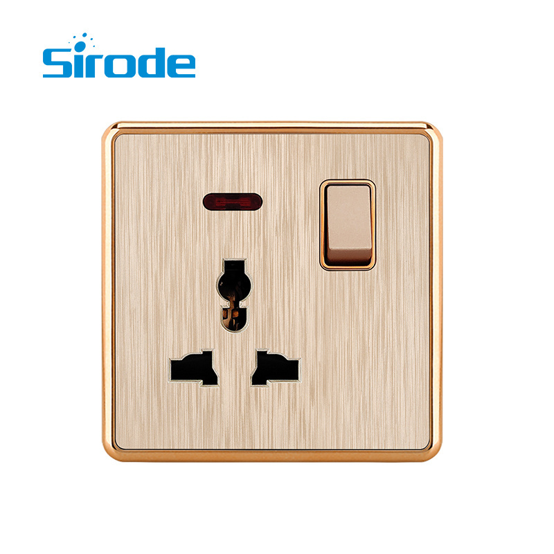 Sirode T3 Series British Standard Modern Luxury Gold Color 3D Brushed PC 13A Electric Wall Switched Sockets For Home