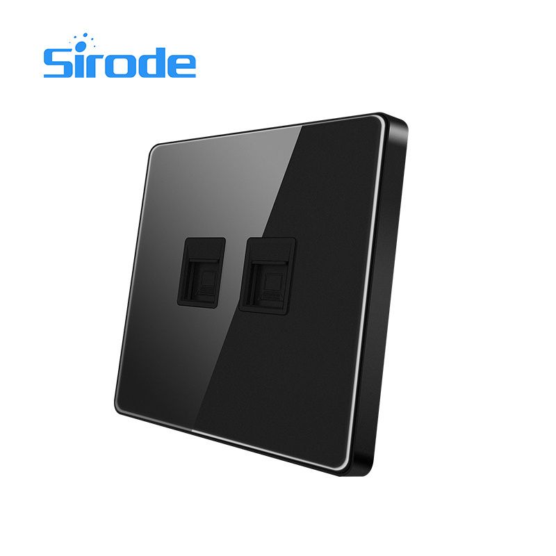 Sirode T1 Series British Standard Black Acrylic Glass Plate 4 Gang 1 Way Electrical Wall Switches And Sockets For Home