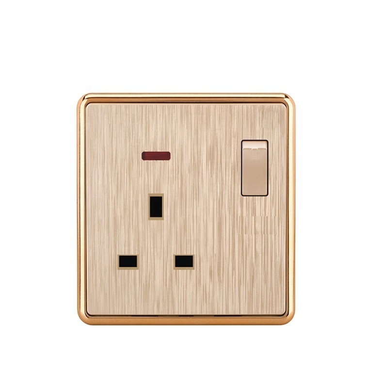 Sirode T3 Series British Standard Modern Luxury Gold Color 3D Brushed PC 13A Electric Wall Switched Sockets For Home