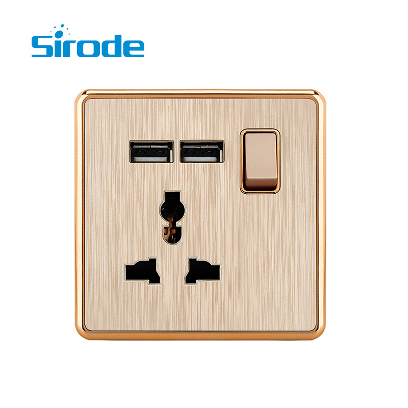 Sirode T3 Series British Standard Modern Luxury Gold Color 3D Brushed PC 13A Electric Wall Switched Sockets For Home