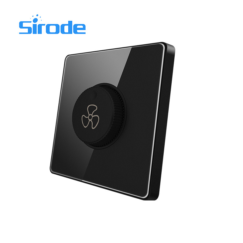 Sirode T1 Series British Standard Modern Grey Color Luxury Acrylic Glass Plate Fan Speed Dimmer Electrica Wall Switches For Home