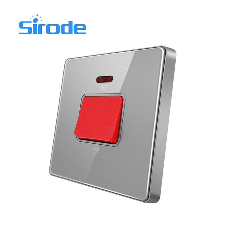 Sirode T1 Series British Standard Modern Grey Color Luxury Acrylic Glass Plate 20A Electrical Wall Switch and Socket For Home