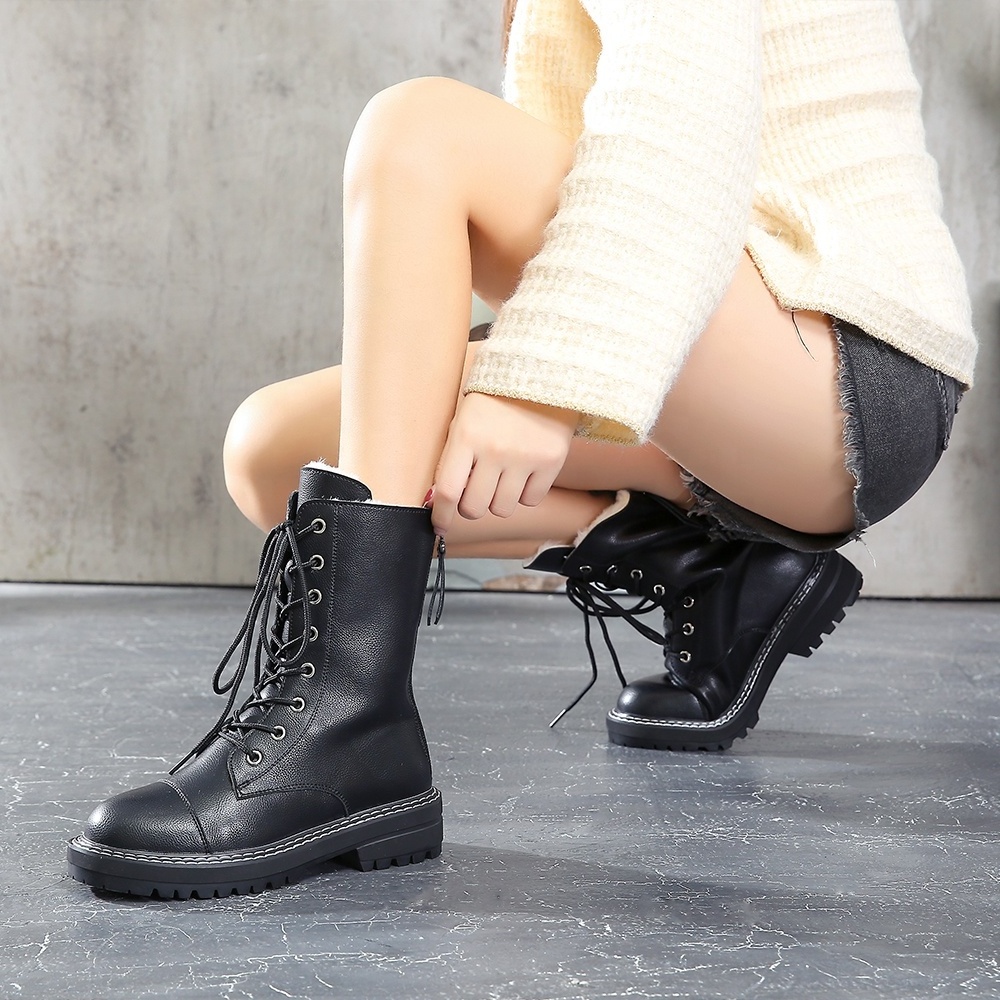 2020 new design fashion boots lace up mid calf women boots popular female shoes