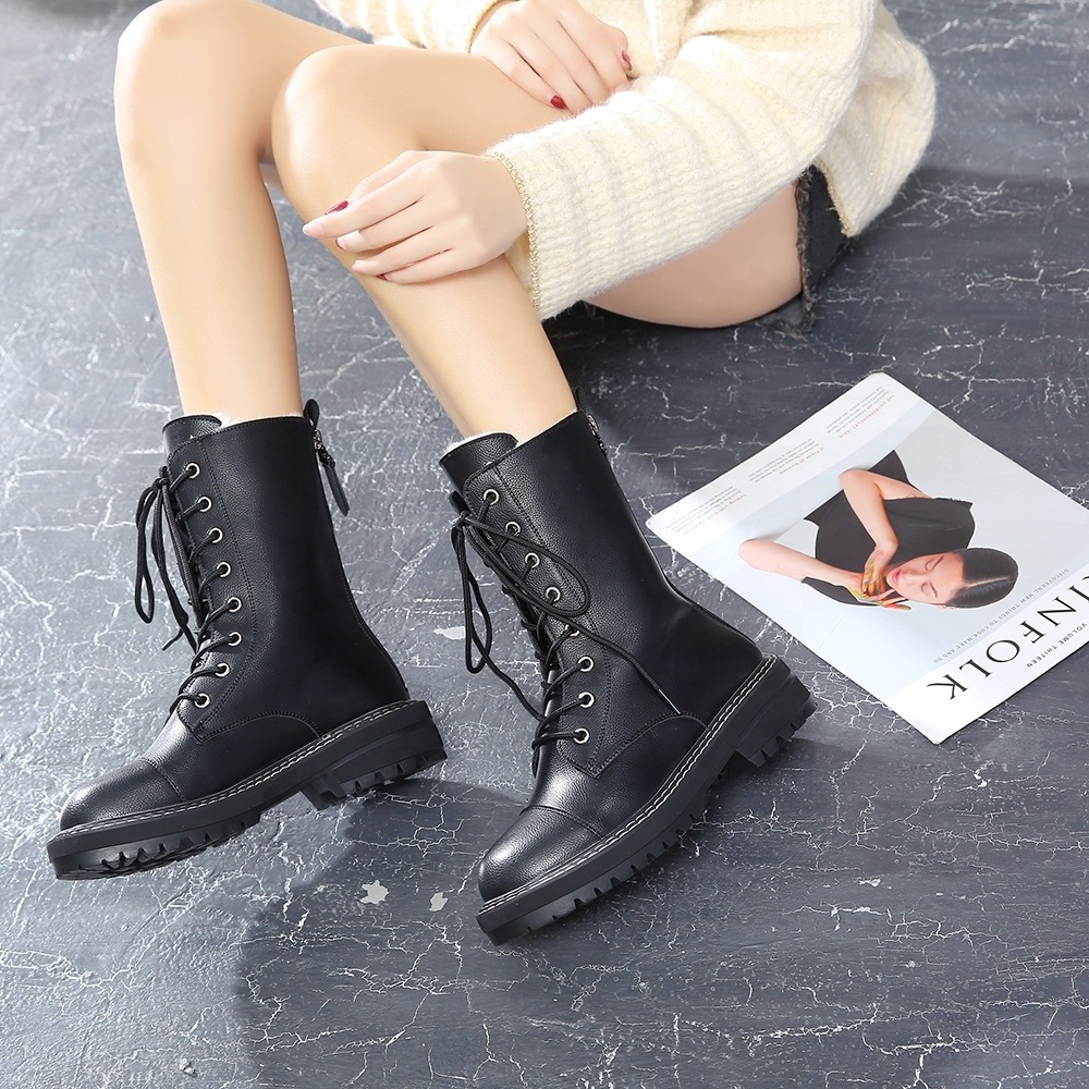 2020 new design fashion boots lace up mid calf women boots popular female shoes