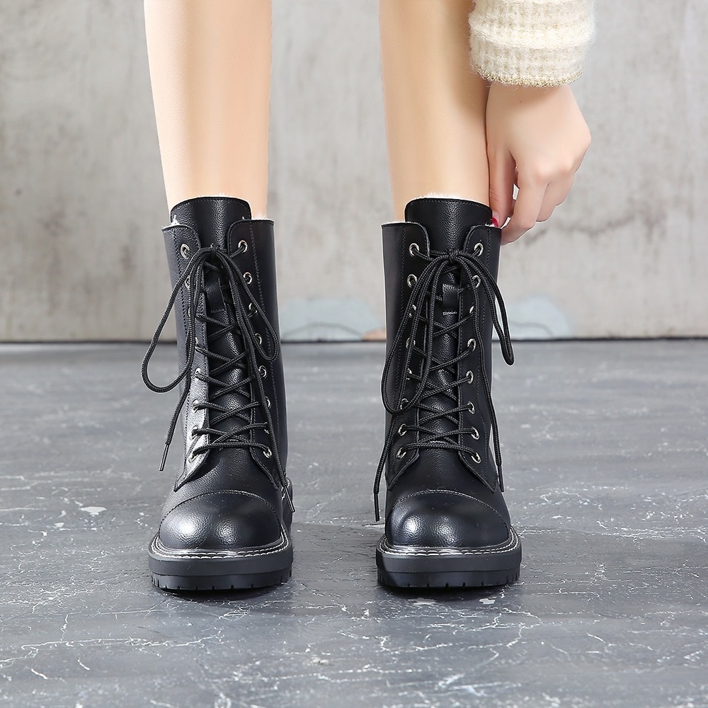 2020 new design fashion boots lace up mid calf women boots popular female shoes