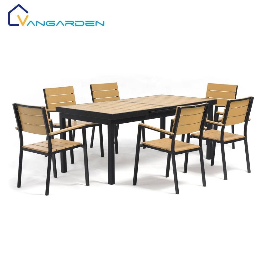 Vangarden Small Furniture Aluminum Plastic Wood Extendable Outdoor Table Set Garden Restaurant Dining Table