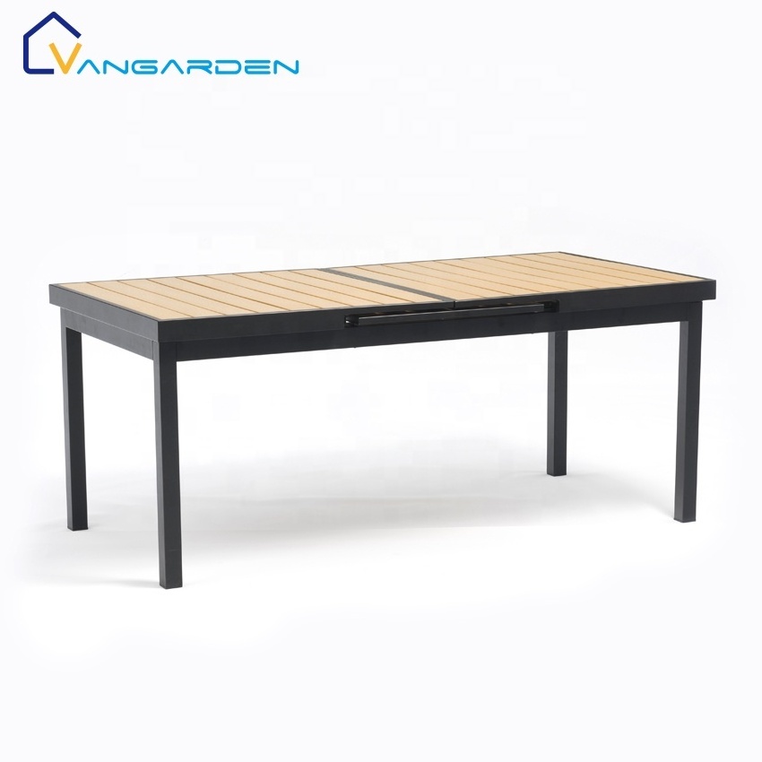 Vangarden Small Furniture Aluminum Plastic Wood Extendable Outdoor Table Set Garden Restaurant Dining Table