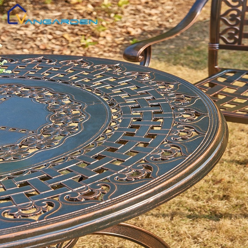 4 Seaters Outdoor Garden Patio Furniture Luxury Conversation Set Cast Aluminum with Round Table