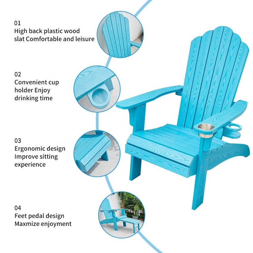 Wooden Outdoor Lounge Composite Plastic Garden Chair Outdoor Blue Hdpe Adirondack Chair