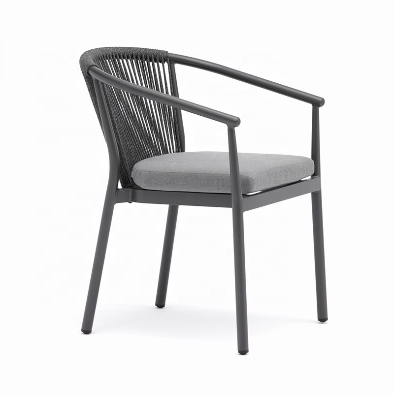 Stackable Restaurant Garden Patio Black Aluminium White Outdoor Woven Rope Dining Chair