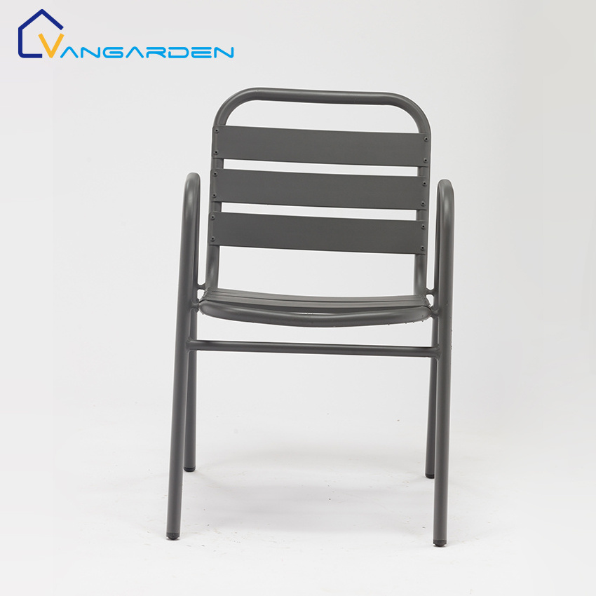 Modern Metal Aluminum Outdoor Stacking Chairs with Arms Stackable Chair for Hotel