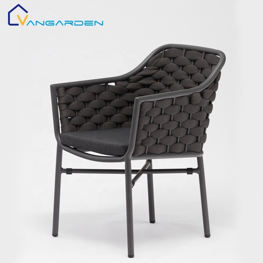 Modern Commercial Designer Washable Aluminium Restaurant Dining Garden Outdoor Rope Chair