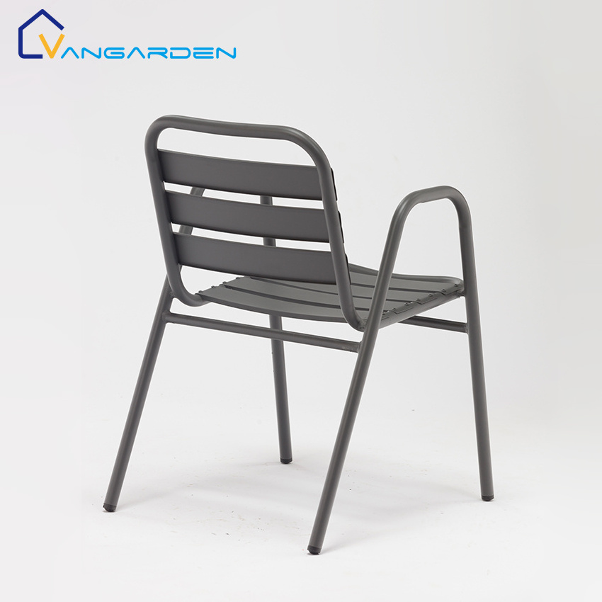 Modern Metal Aluminum Outdoor Stacking Chairs with Arms Stackable Chair for Hotel