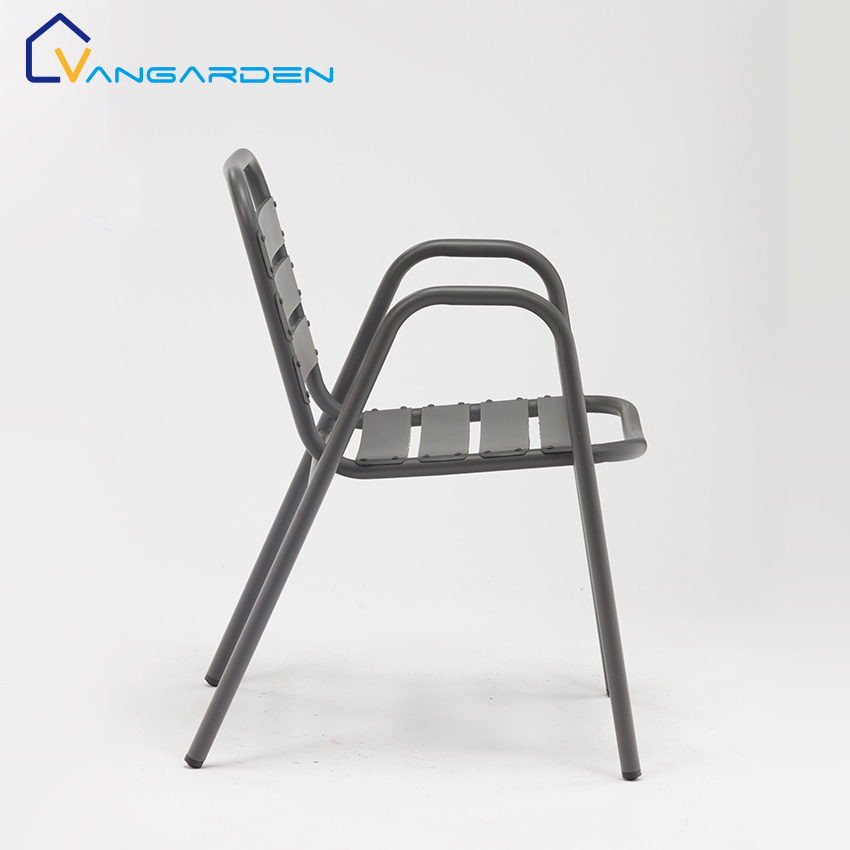 Modern Metal Aluminum Outdoor Stacking Chairs with Arms Stackable Chair for Hotel