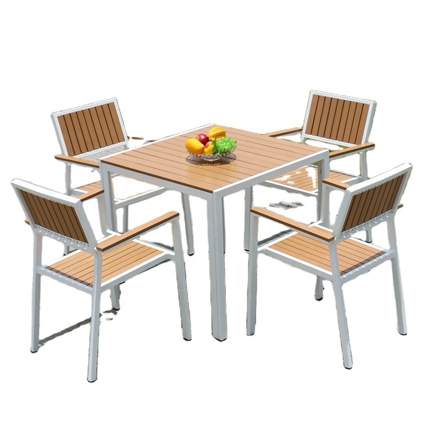 Plastic Wood Balcony Chair Table Outdoor Furniture White