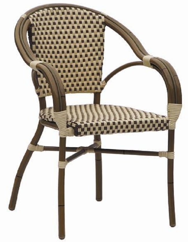 French bistro orange modern flower aluminum bamboo look frame wicker outdoor rattan chair