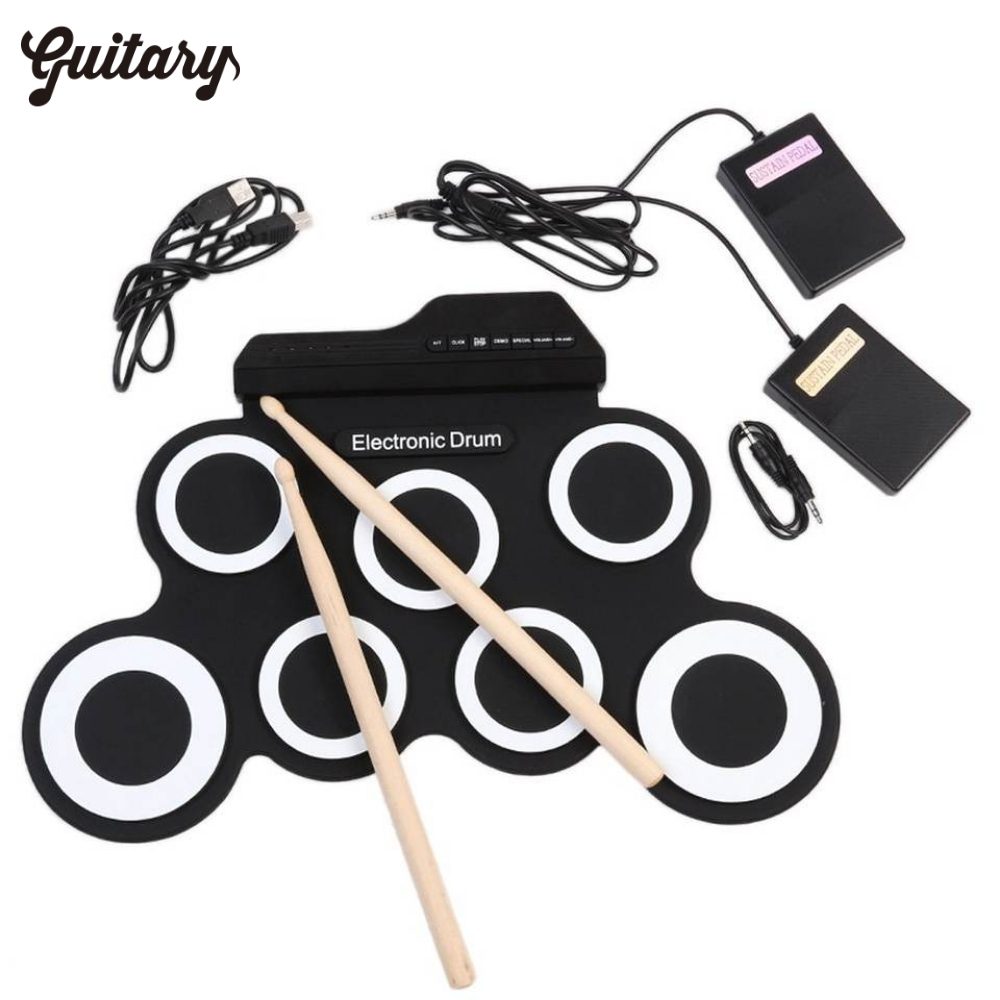 Compact USB Roll Up Silicon Drum Electric Practice Pad Digital Electronic Drum Kit with Drumsticks Foot Pedals