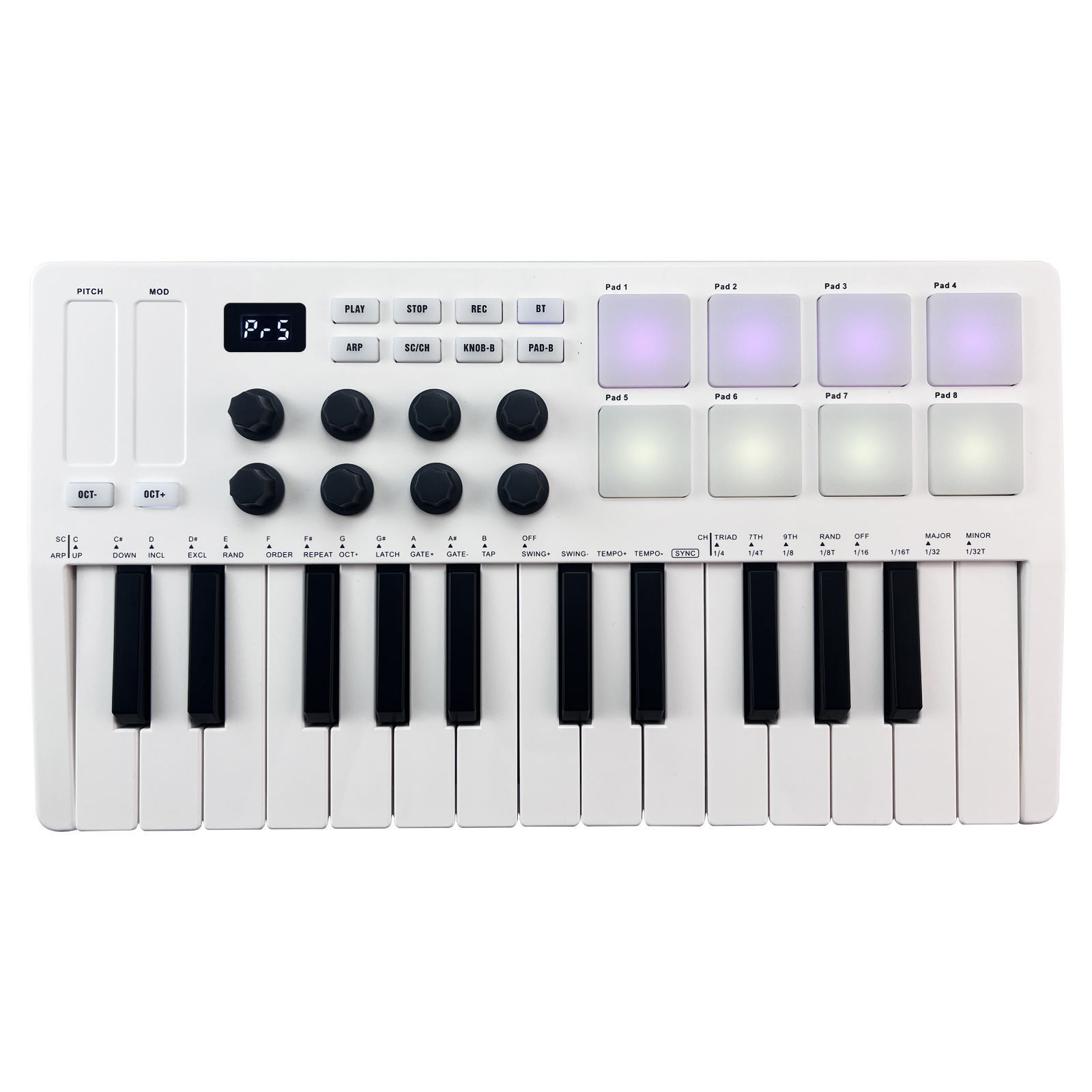 Professional USB Mini Electric Organ Piano Audio 25 Keys Arranger Midi Keyboard Controller With RGB Drum Pads 8 Knobs