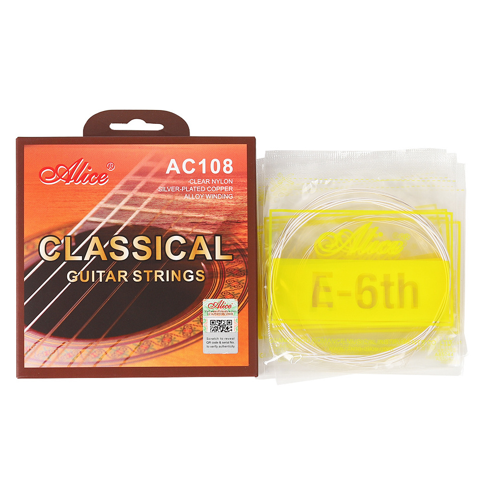 AC108 Classical Guitar Guitarra Strings Sliver Plated Copper Wound Clear Nylon Normal Tension Bass Acoustic Guitar 6 Strings