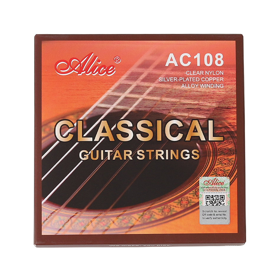 AC108 Classical Guitar Guitarra Strings Sliver Plated Copper Wound Clear Nylon Normal Tension Bass Acoustic Guitar 6 Strings