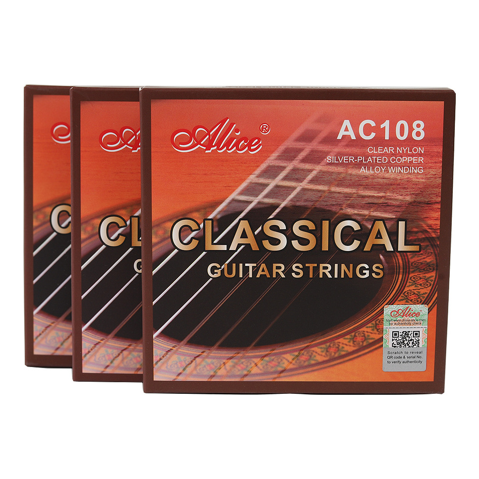 AC108 Classical Guitar Guitarra Strings Sliver Plated Copper Wound Clear Nylon Normal Tension Bass Acoustic Guitar 6 Strings