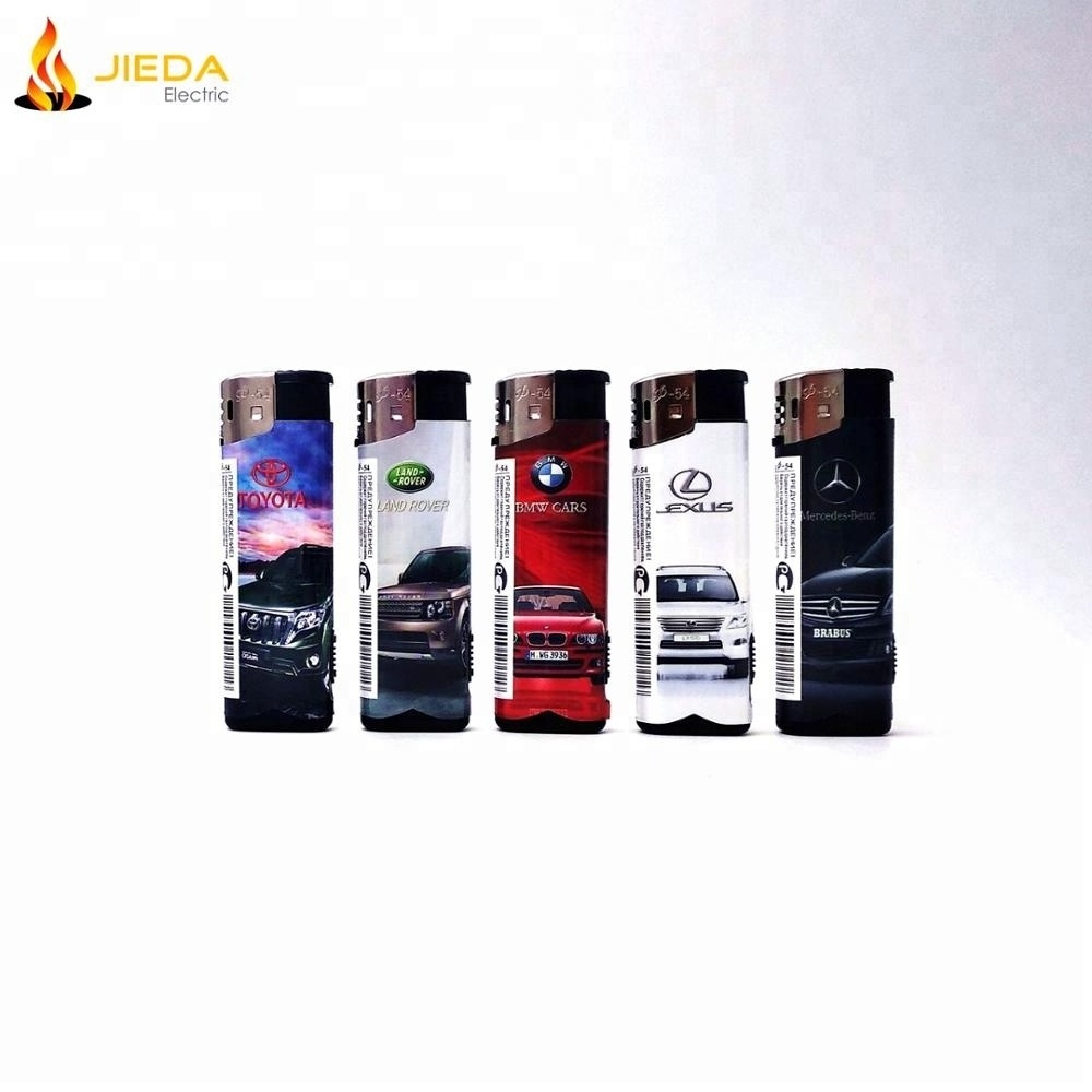 Wholesale Plastic Electric Lighter with LED Light jet Cigarette Lighter Nice Package Gas Electronic Smoking logo Custom Lighter