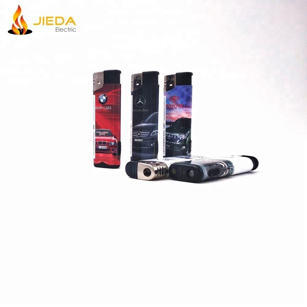 Wholesale Plastic Electric Lighter with LED Light jet Cigarette Lighter Nice Package Gas Electronic Smoking logo Custom Lighter