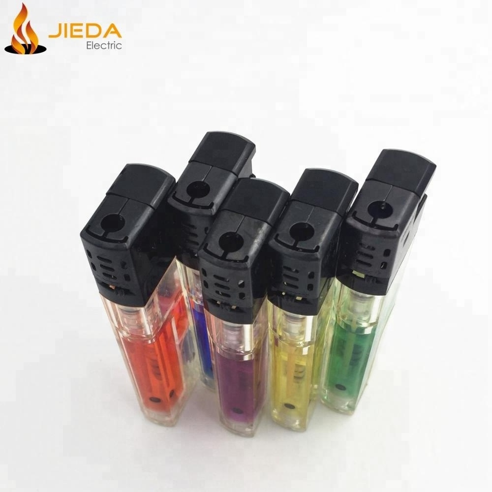 Plastic Cigarette Transparent Refilled Flint Lighter With Led Light