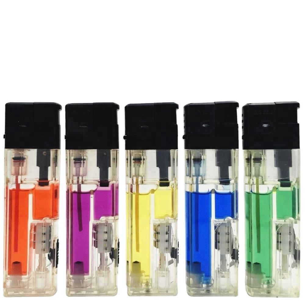 Plastic Cigarette Transparent Refilled Flint Lighter With Led Light