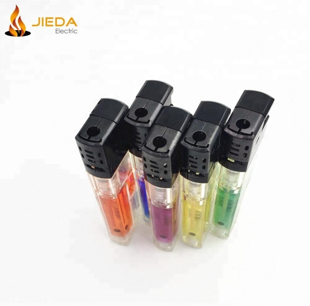 Plastic Cigarette Transparent Refilled Flint Lighter With Led Light